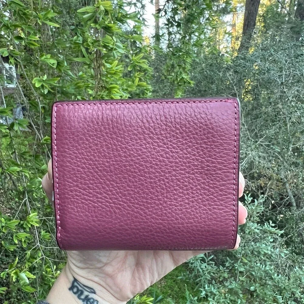 COACH Snap Bifold Wallet Pebble Leather Light Raspberry w Silver Hardware NWT